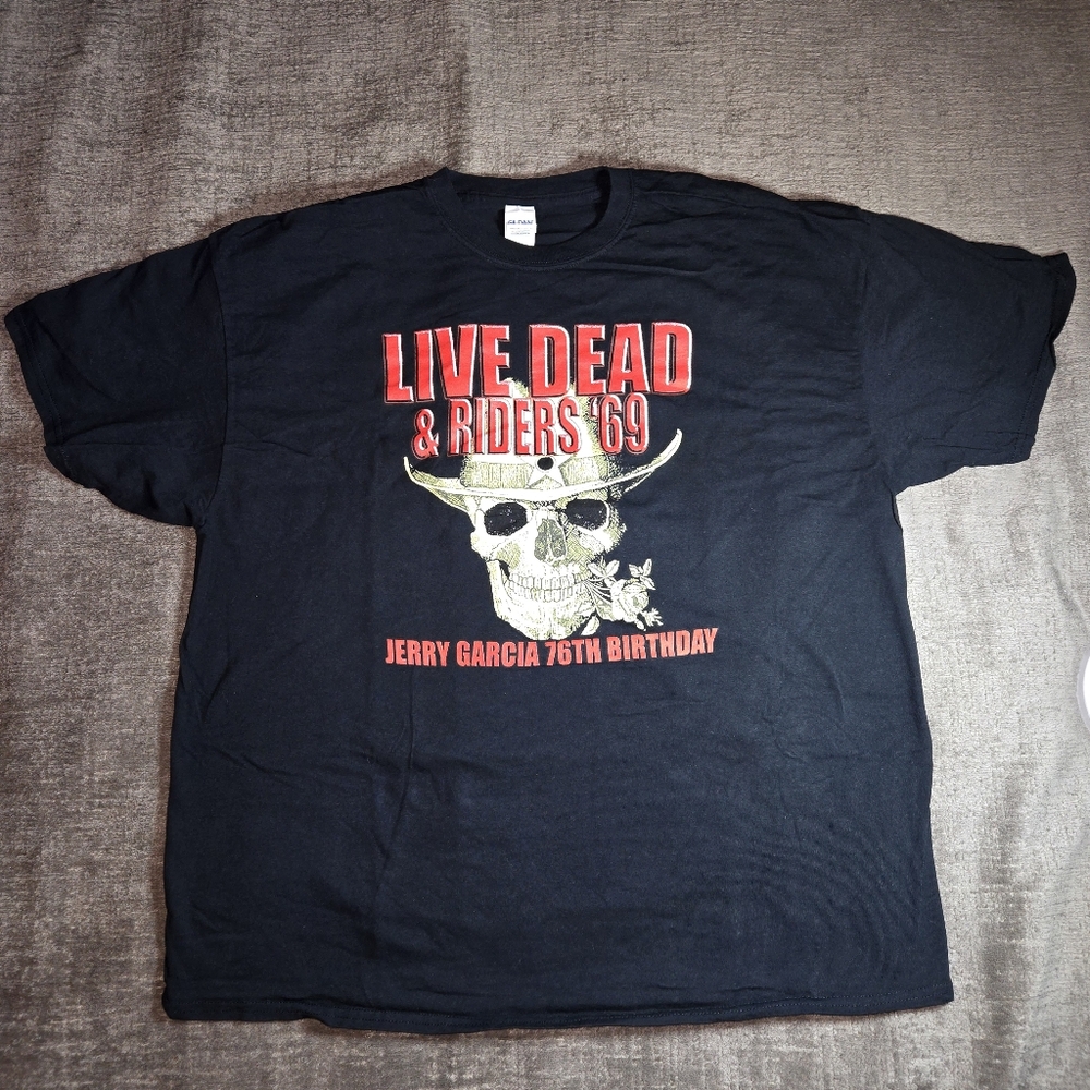 JERRY GARCIA 76th BIRTHDAY T SHIRT 2XL GRATEFUL DEAD LIVE RIDERS '69 BLACK
